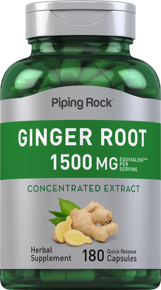 Front view of Piping Rock Ginger Root Capsules bottle