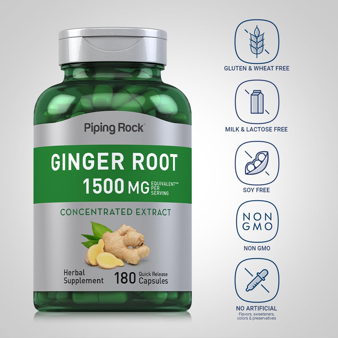 Side view of Piping Rock Ginger Root Capsules bottle