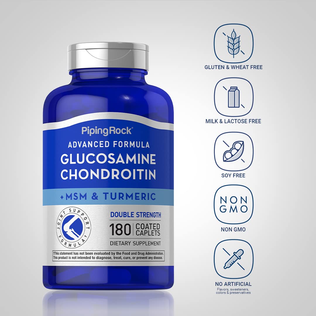 Close-up of the Piping Rock Glucosamine Chondroitin MSM Plus Turmeric label
