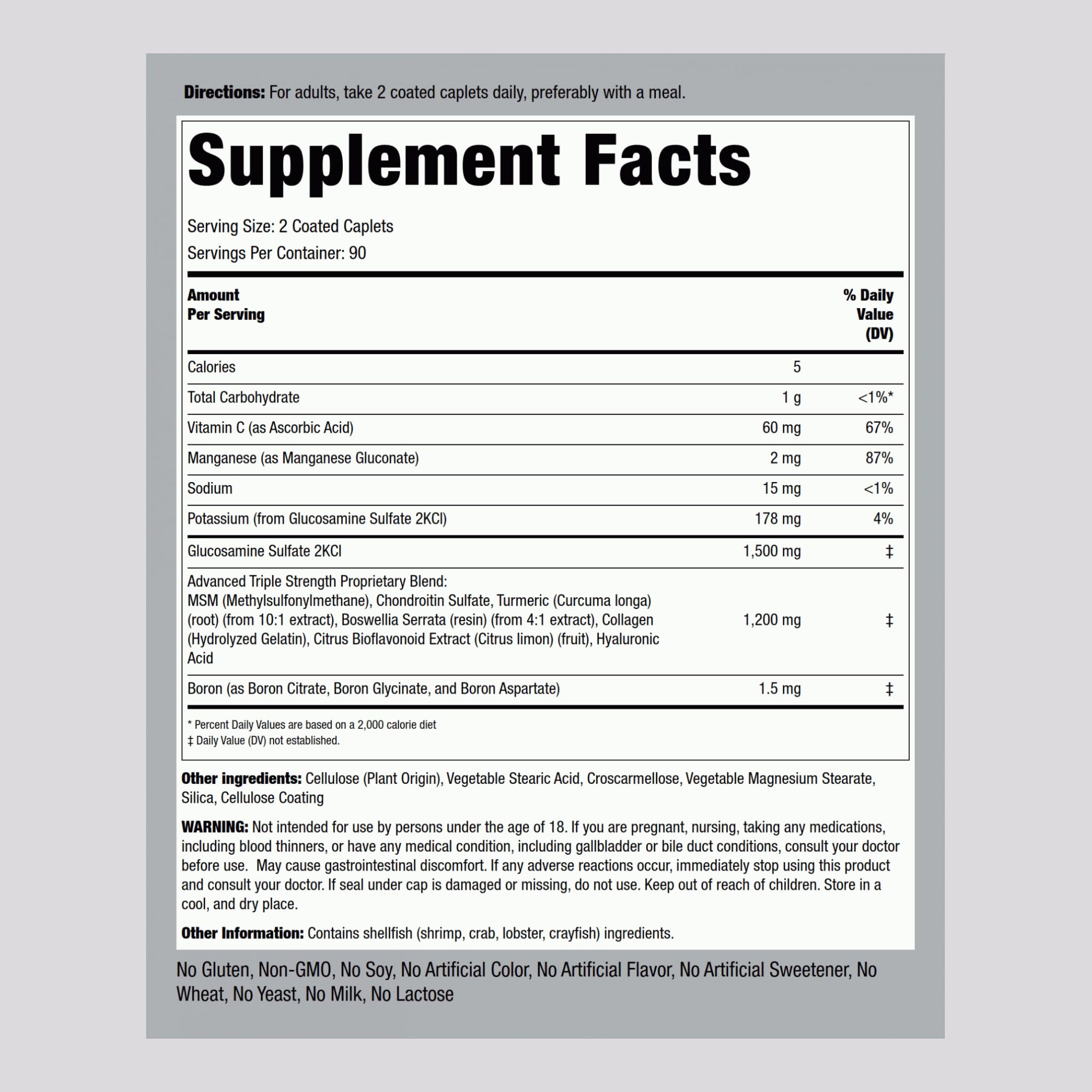 Two bottles of Piping Rock joint support supplement