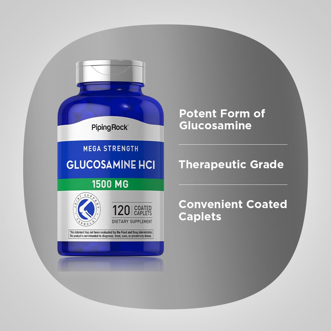 Piping Rock label detail displaying glucosamine HCL dosage and quality claims