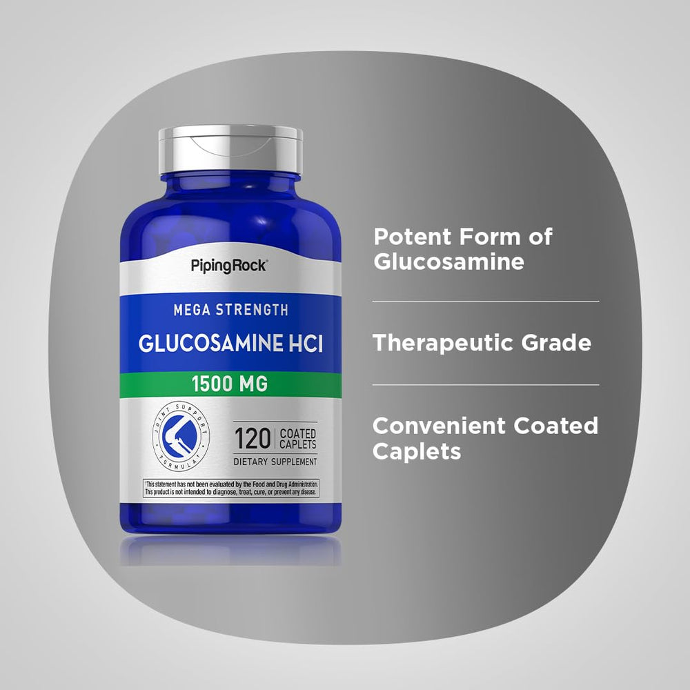 Piping Rock label detail displaying glucosamine HCL dosage and quality claims