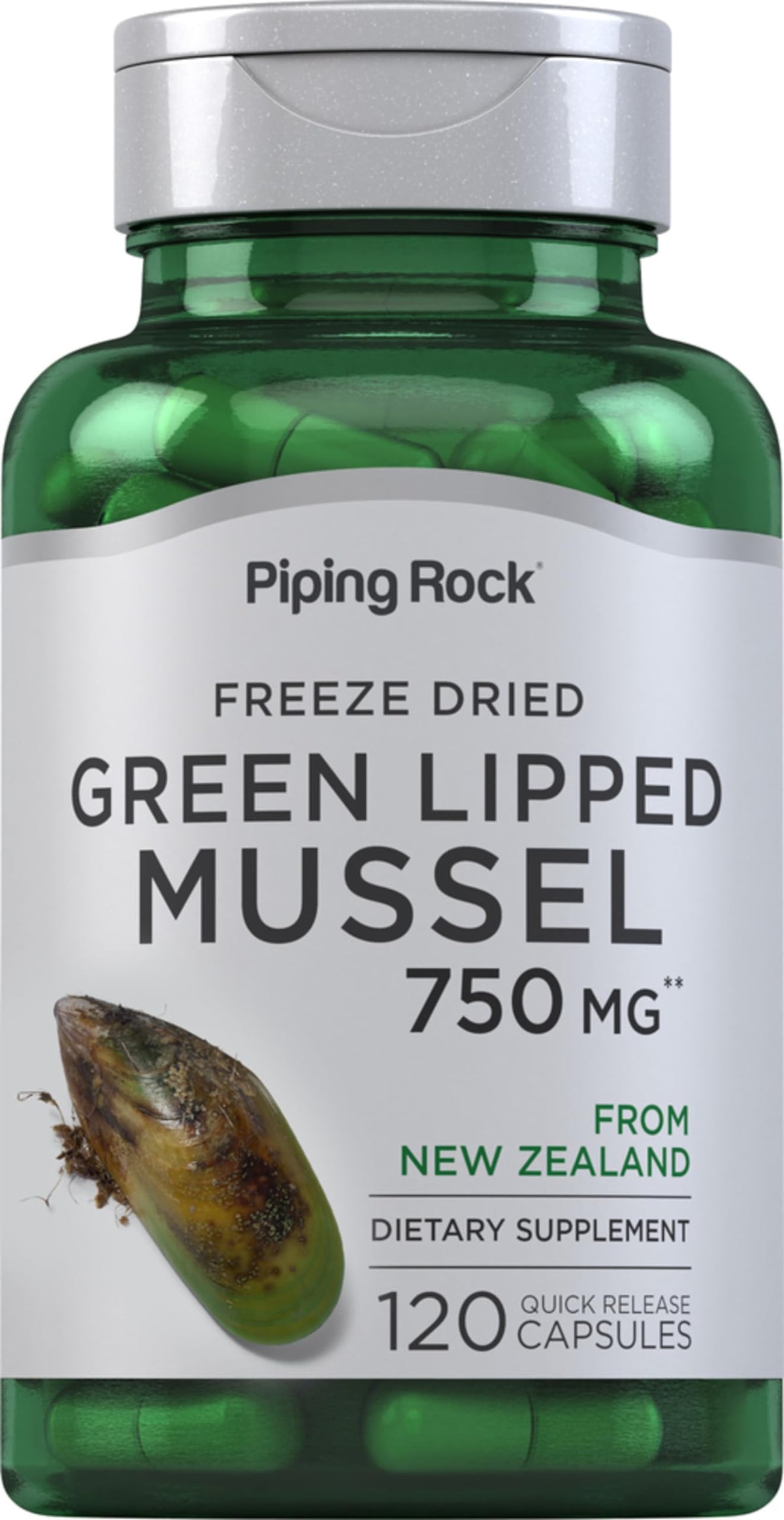 Piping Rock Green Lipped Mussel 750mg bottle – 120 capsules