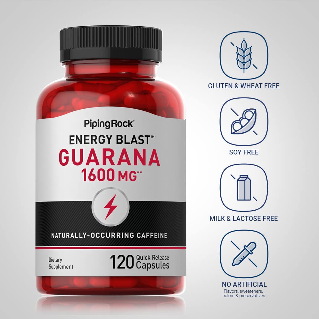 Close-up of Guarana 1600 mg capsules