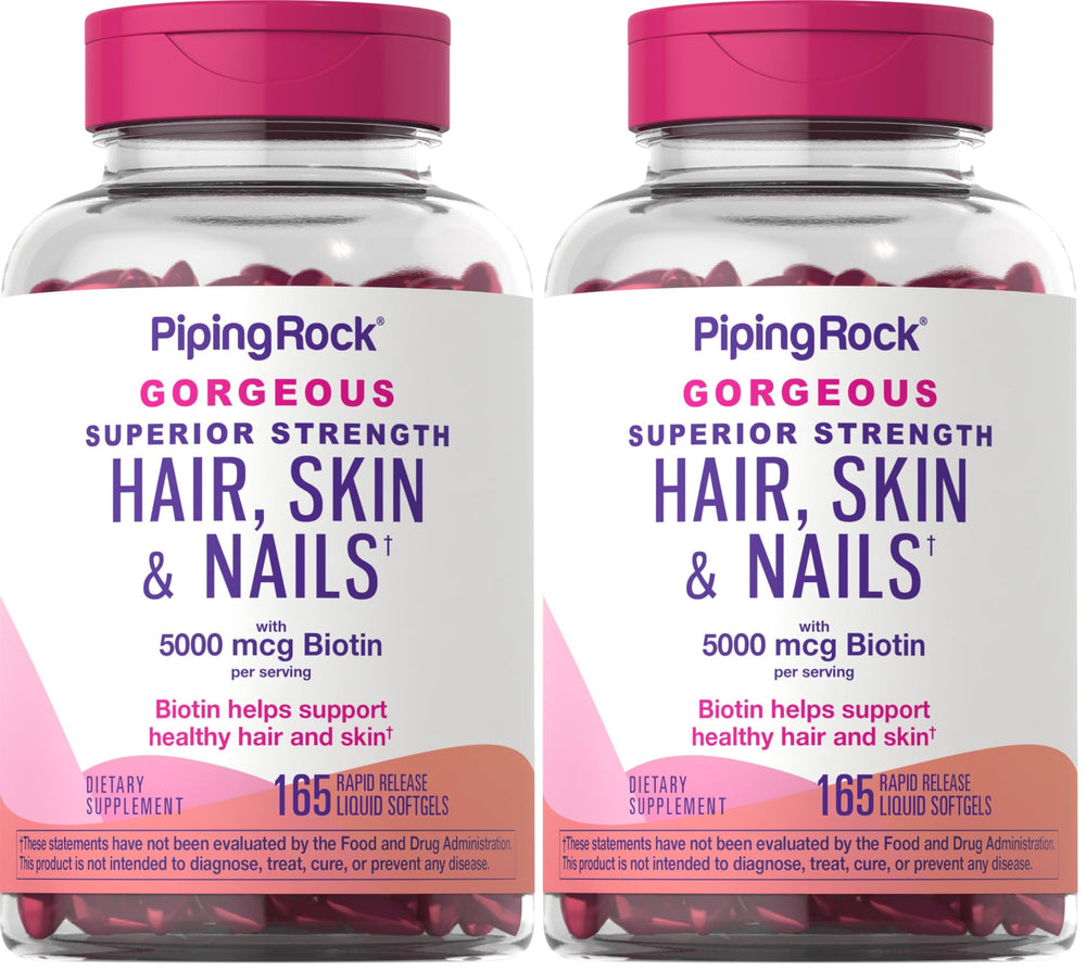 Piping Rock Hair Skin Nails vitamins bottle showing 165 softgels