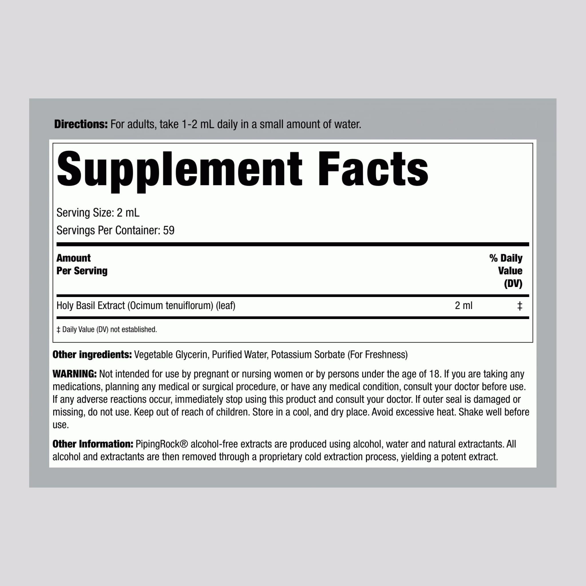 Tulsi Holy Basil tincture bottle label close-up