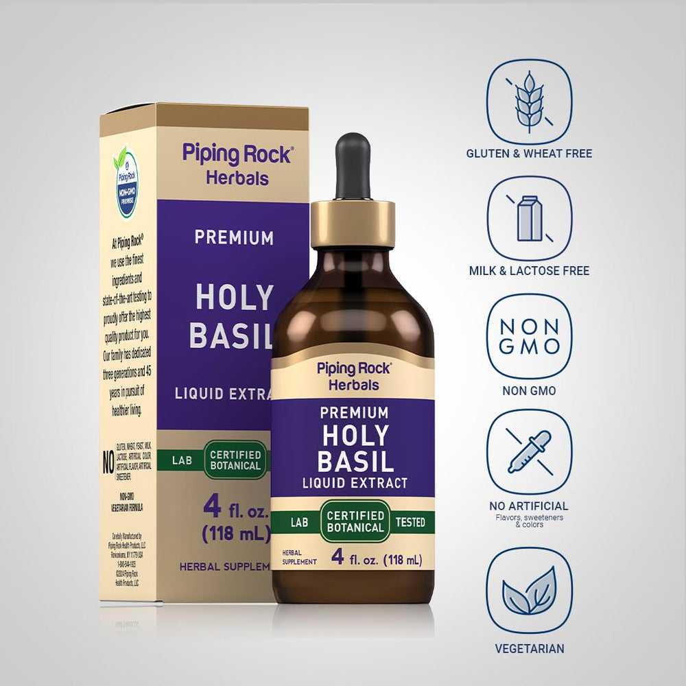 4 oz Holy Basil liquid extract bottle with dropper