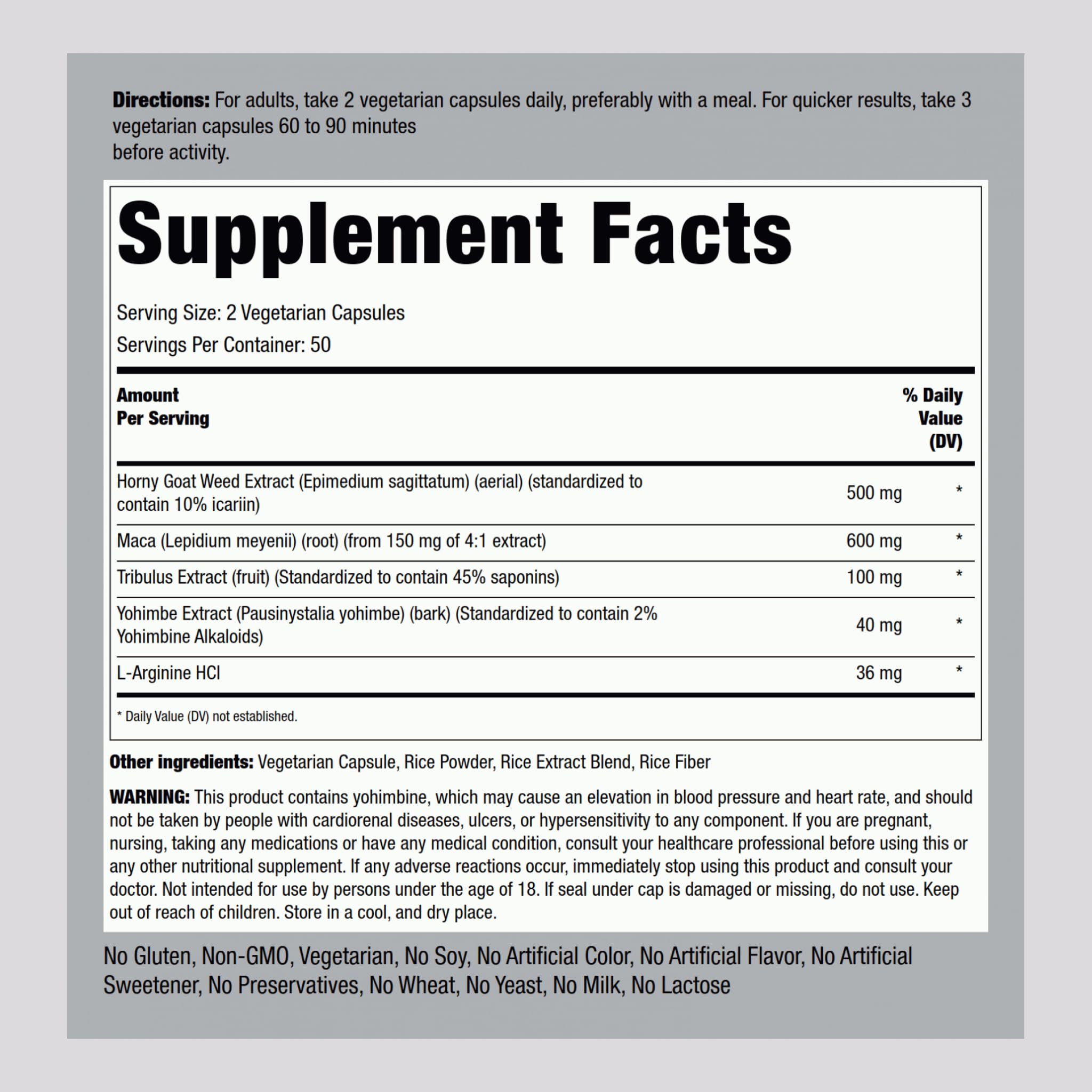 Standardized extract close-up of Horny Goat Weed capsules