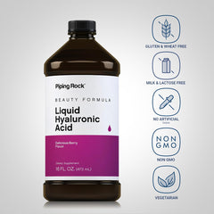 Pouring Berry Hyaluronic Acid liquid supplement into a cup