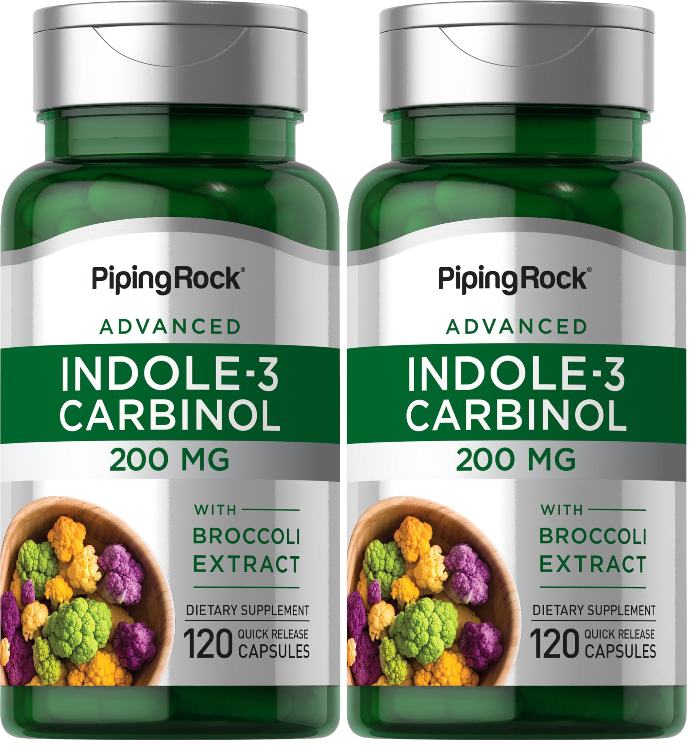 Front view of Piping Rock Indole-3-Carbinol 200mg bottle