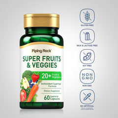 Powdered fruits and vegetables blend from Piping Rock showing natural texture and variety