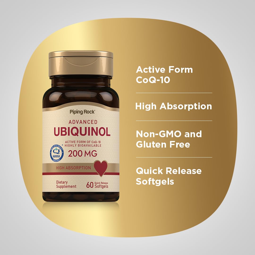 Piping Rock ingredient label close-up showing ubiquinol 200mg and purity