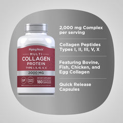 Piping Rock collage of bovine fish chicken egg icons — highlights multi-source collagen blend