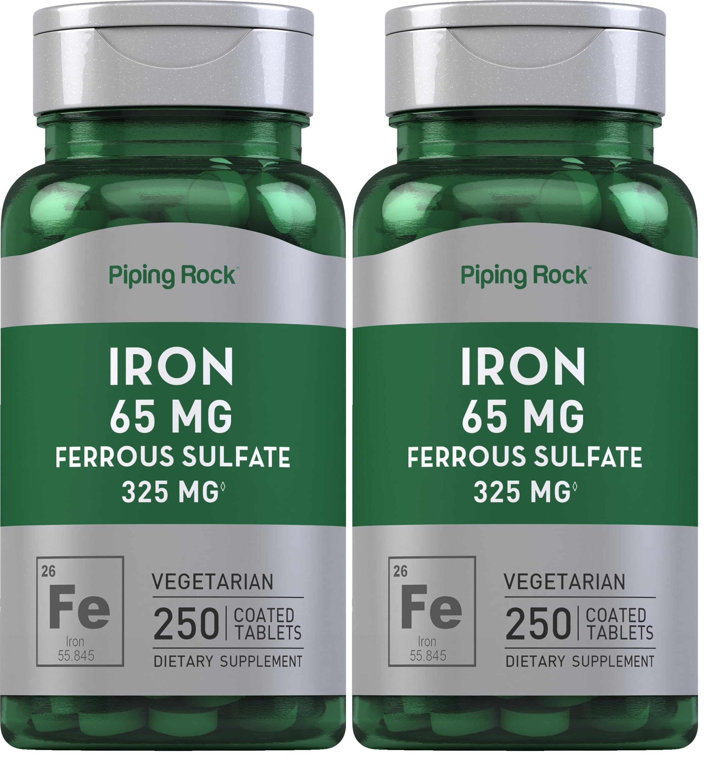 Piping Rock Iron 65mg Ferrous Sulfate supplement bottle front