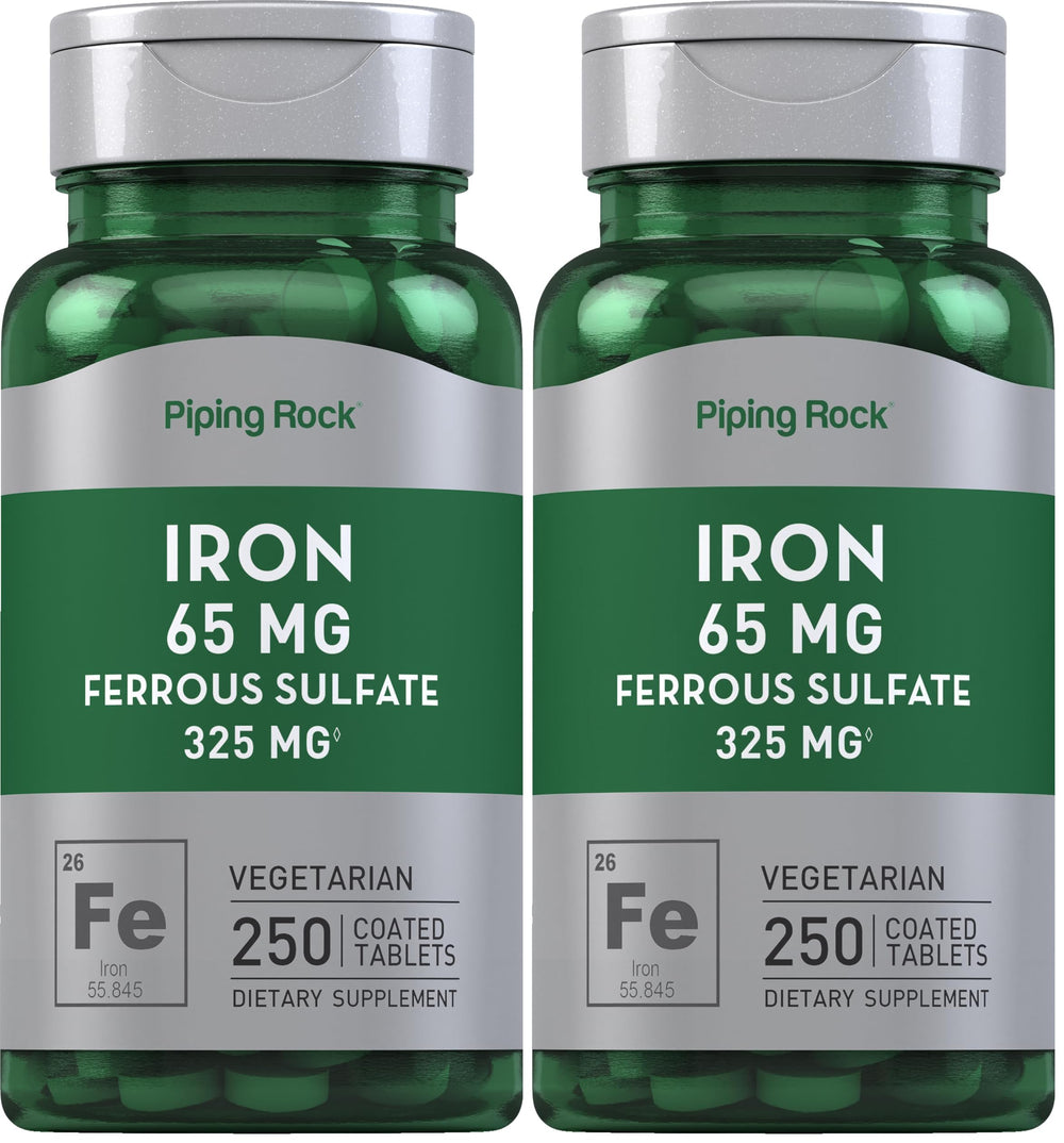Piping Rock Iron 65mg Ferrous Sulfate supplement bottle front