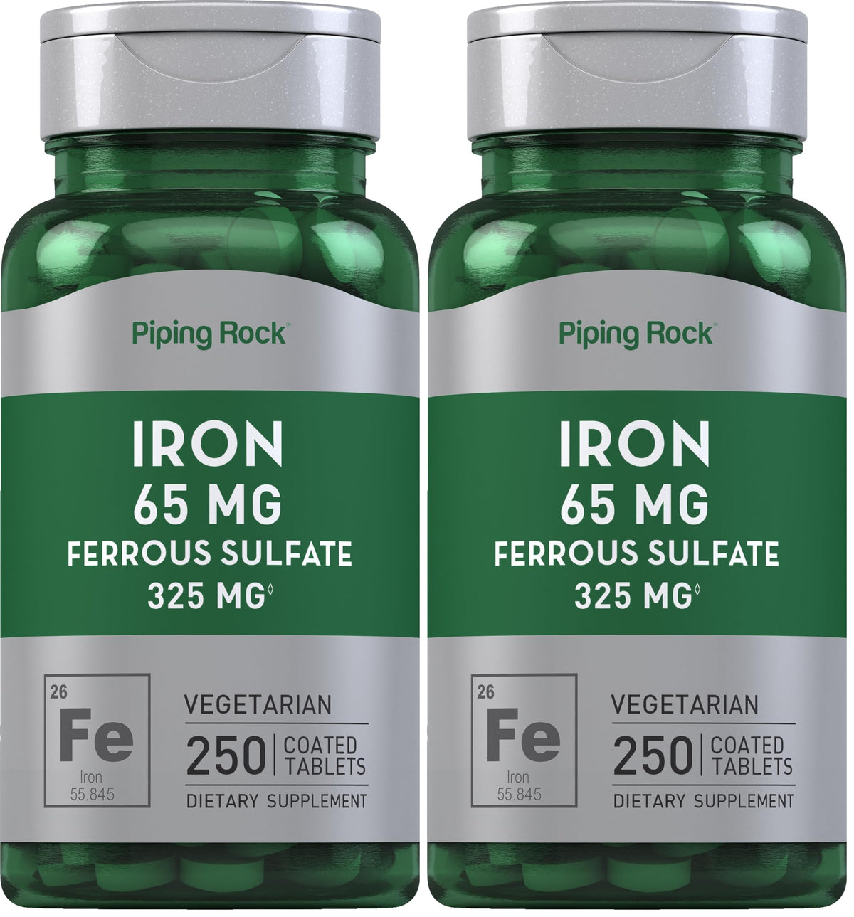 Piping Rock Iron 65mg Ferrous Sulfate supplement bottle front