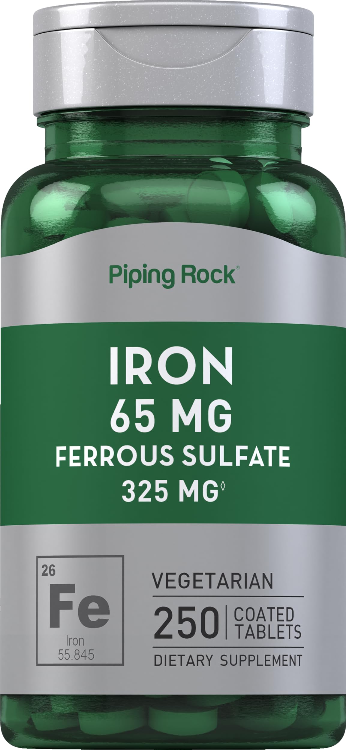Piping Rock bottle front view showing label and tablet count for easy identification and storage
