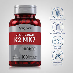 Close-up of K2 MK7 capsules (100 mcg) in bottle