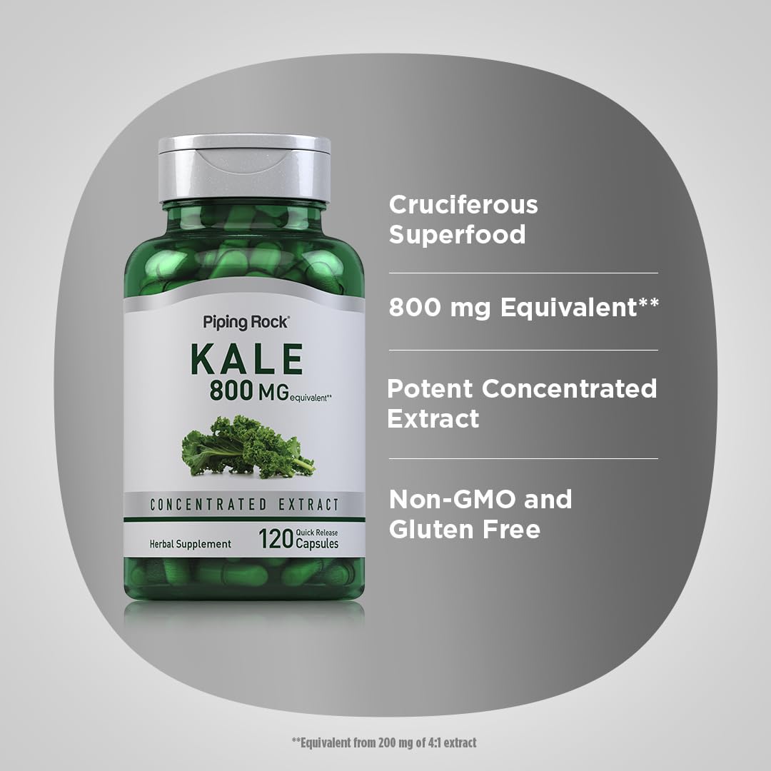 Nutrition facts panel on Kale Extract Capsules bottle