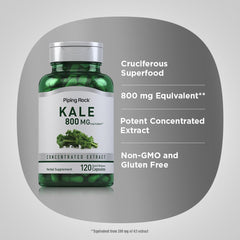 Nutrition facts panel on Kale Extract Capsules bottle