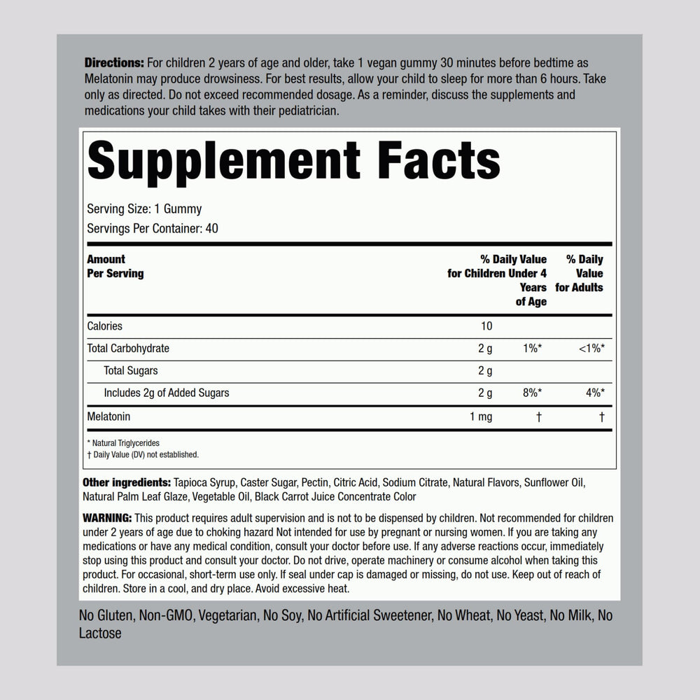 Bottle 2 of Piping Rock Kids Melatonin Gummy 1mg Cherry Pack 2