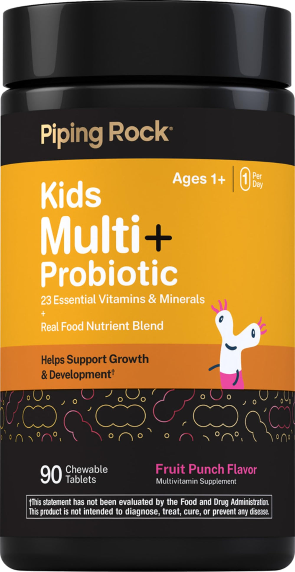 Piping Rock front bottle showing label and 90 chewable tablets for easy daily use