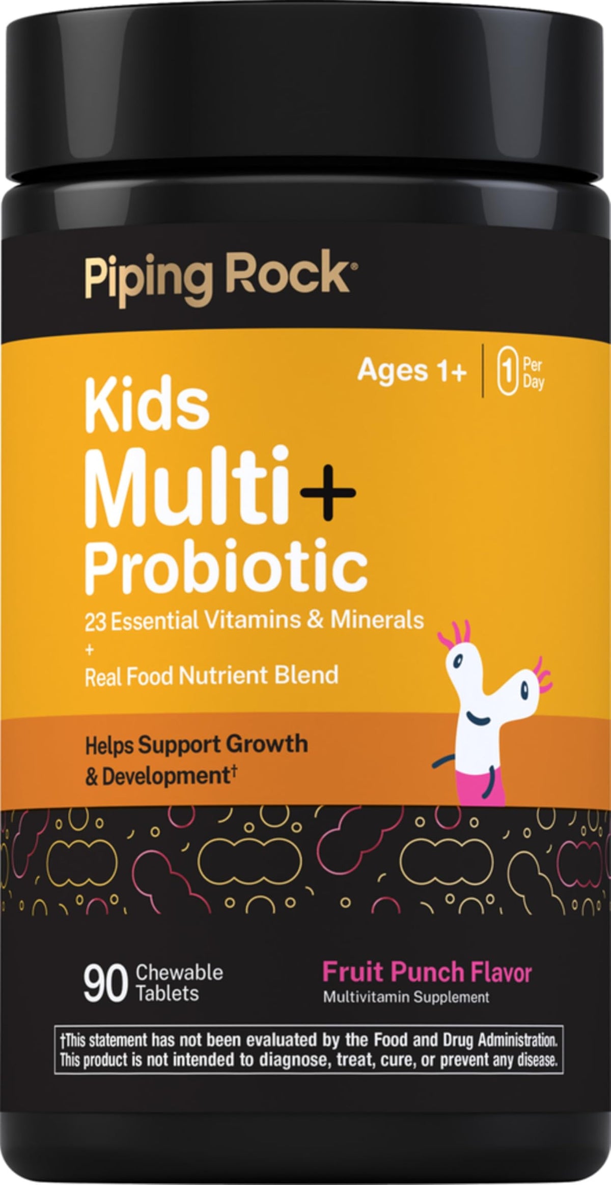 Piping Rock front bottle showing label and 90 chewable tablets for easy daily use