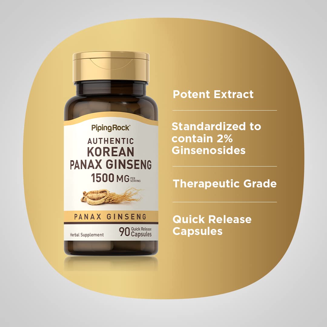 Piping Rock label close-up highlighting standardized 2% ginsenosides and extract strength