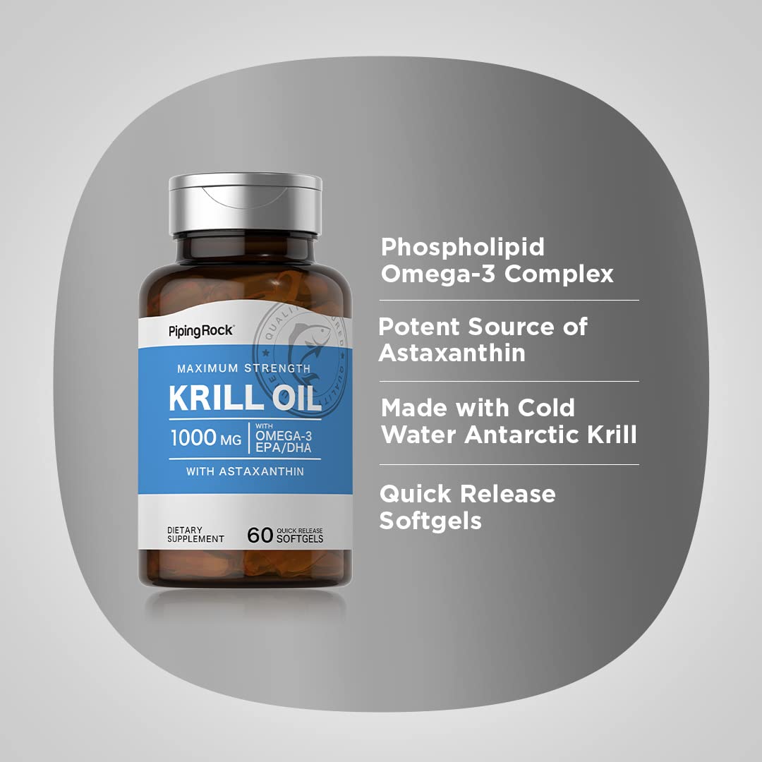 Piping Rock krill oil single softgel droplet texture, shows phospholipid omega-3 clarity