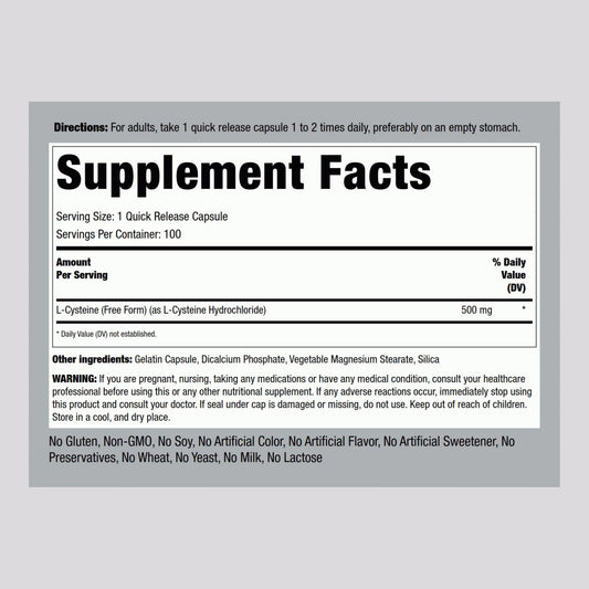 Close-up of L-Cysteine 500 mg quick-release capsules