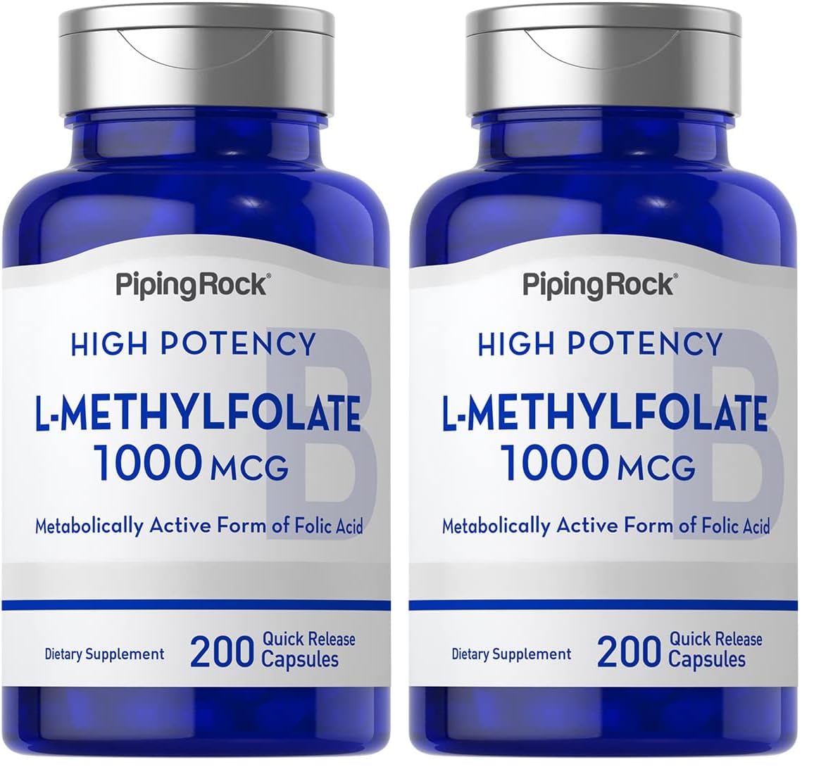 Piping Rock L-Methylfolate 1000 mcg bottle – 200 capsules, Pack of 2