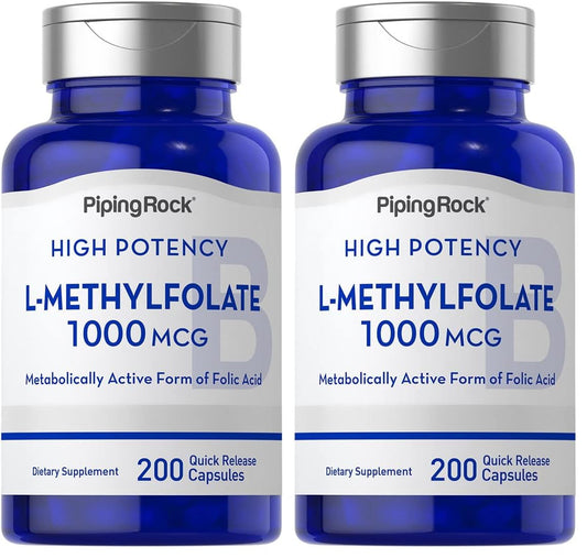 Piping Rock L-Methylfolate 1000 mcg bottle – 200 capsules, Pack of 2