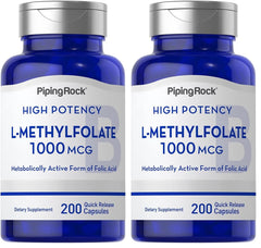 Piping Rock L-Methylfolate 1000 mcg bottle – 200 capsules, Pack of 2