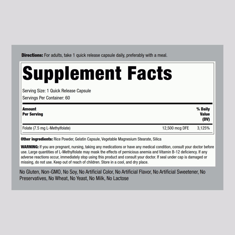 close-up of a single capsule highlighting Piping Rock L-Methylfolate texture and purity benefit