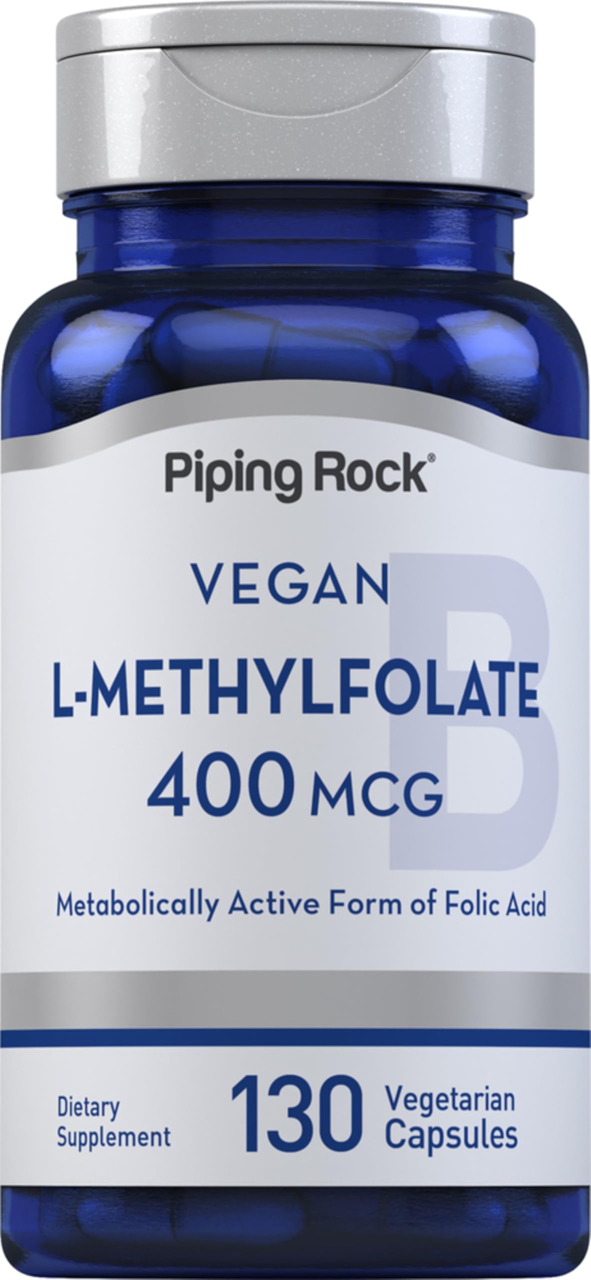 Piping Rock front label showing L‑Methylfolate benefits and capsule count