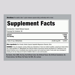 Piping Rock supplement facts closeup highlighting 15 mg L‑methylfolate per capsule