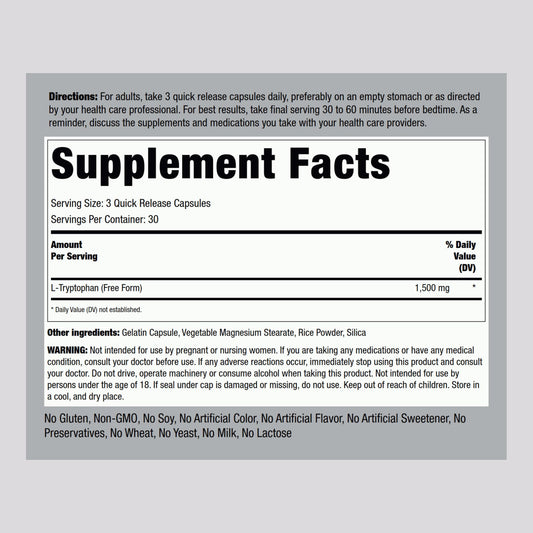 L-Tryptophan 1500mg bottle label close-up