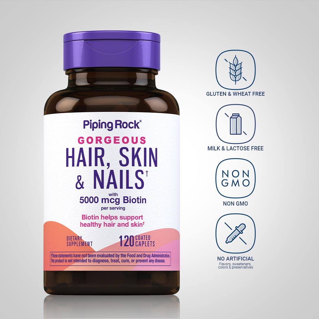 Piping Rock label detail highlighting collagen and 5000mcg biotin