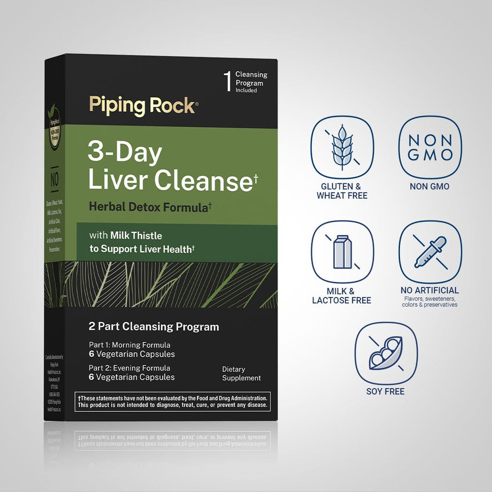 Piping Rock label with milk thistle callout, highlighting key herbal ingredient