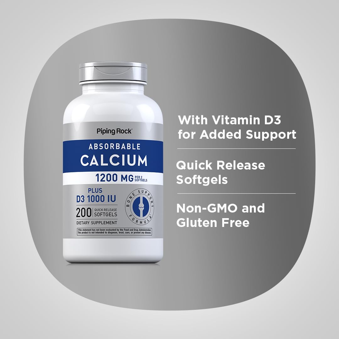 Piping Rock label and supplement facts highlighting calcium and vitamin D3 content