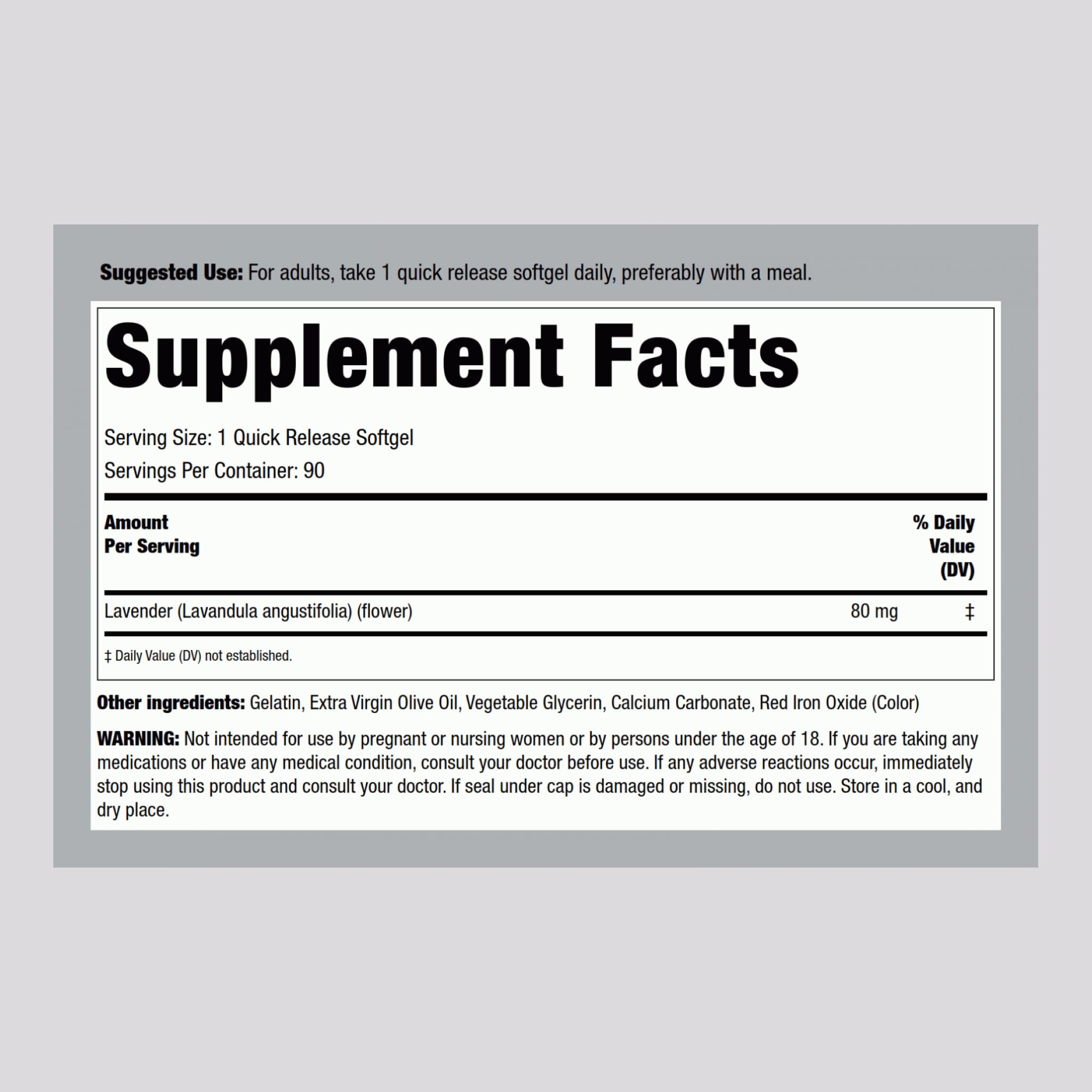 Front view of Lavender Calm Pills softgels