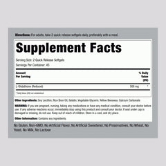Bottle label showing Reduced Form Glutathione
