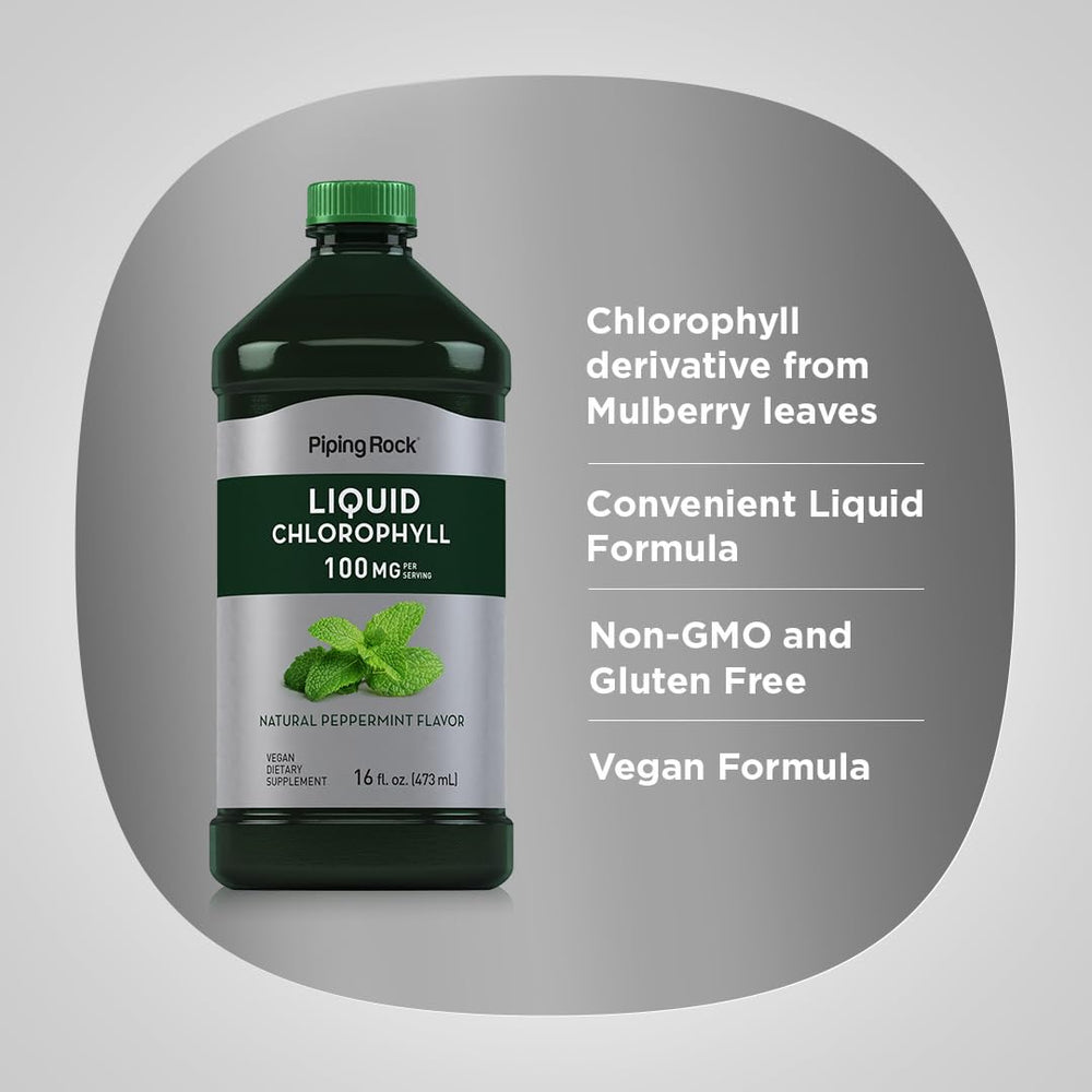 Glass of water mixed with Piping Rock liquid chlorophyll demonstrating quick blending