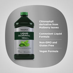 Glass of water mixed with Piping Rock liquid chlorophyll demonstrating quick blending