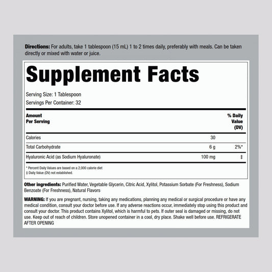 Hyaluronic Acid 100mg Natural Berry Flavor 16oz bottle