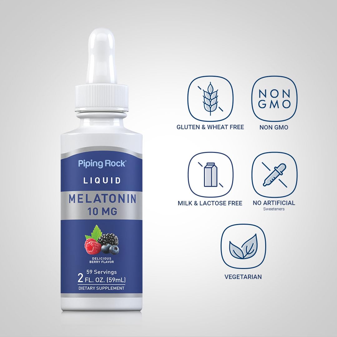Piping Rock Liquid Melatonin 10mg dropper dispensing berry liquid