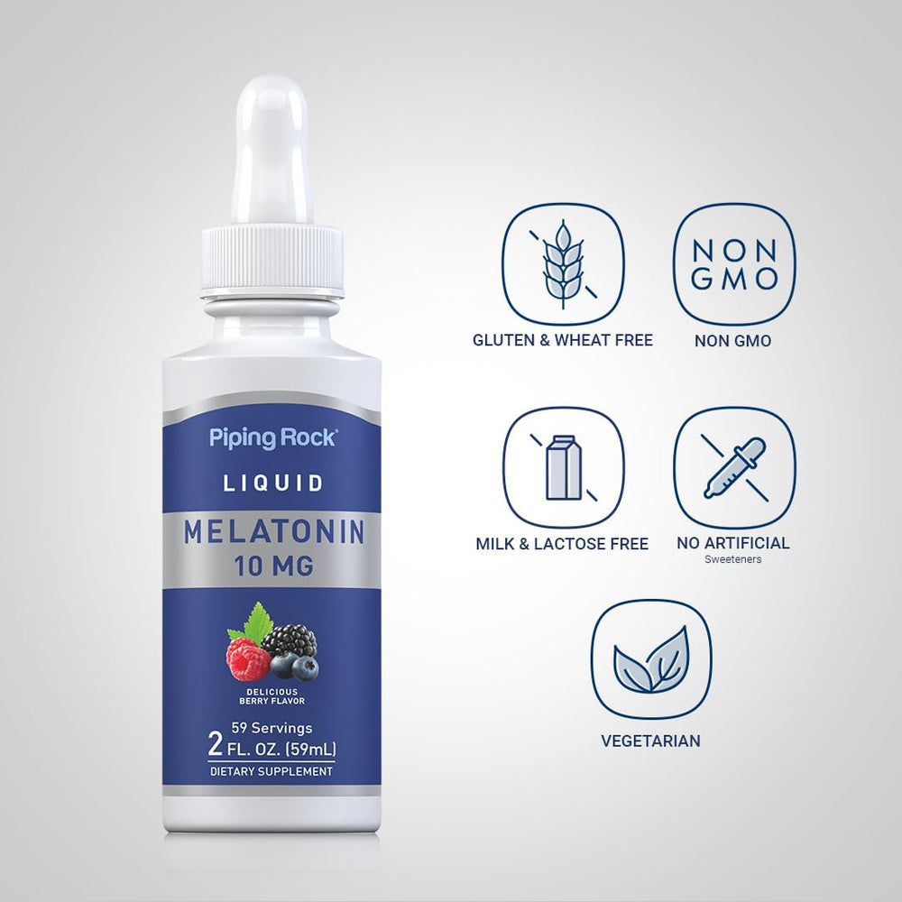 Piping Rock Liquid Melatonin 10mg dropper dispensing berry liquid