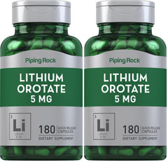 Front view of Piping Rock Lithium Ootate 5 mg bottle - 180 capsules, pack of 2
