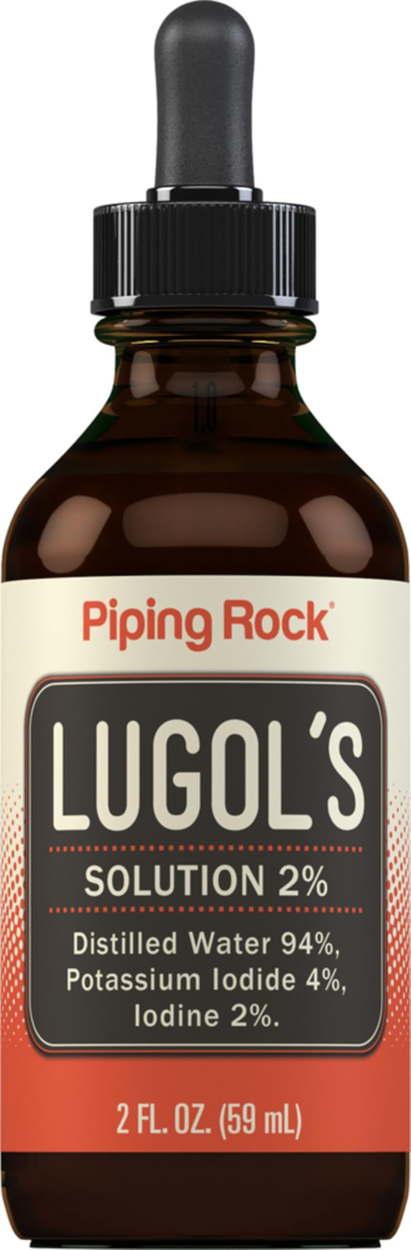 Piping Rock Lugols 2% front view showing bottle and size for easy identification