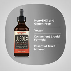 Piping Rock Lugols label detail highlighting purity, potency, and safety claims